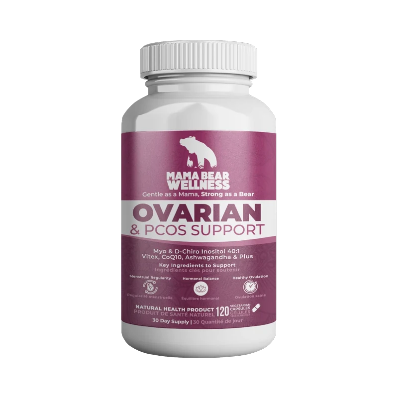 Mama Bear Wellness Ovarian & PCOS Support bottle, front label